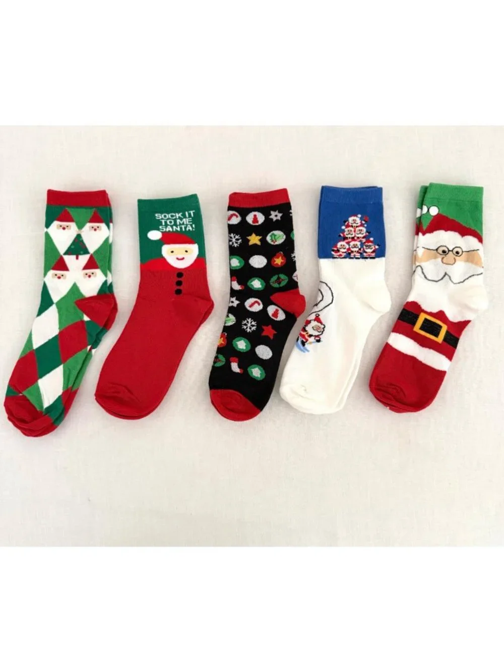 5 Pair Christmas Santa Socks Womens One Size Holiday Gift Set Celebrate